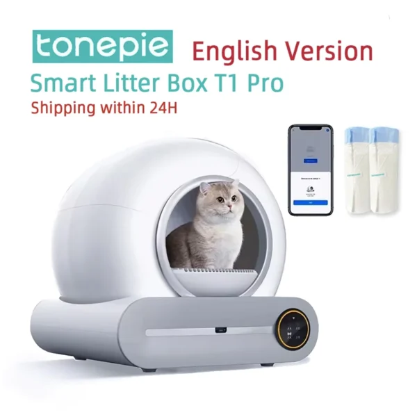PlayPet 65L Automatic Smart Cat Litter Box Self Cleaning Fully Enclosed Cat Litter Box Pet Toilet Litter Tray