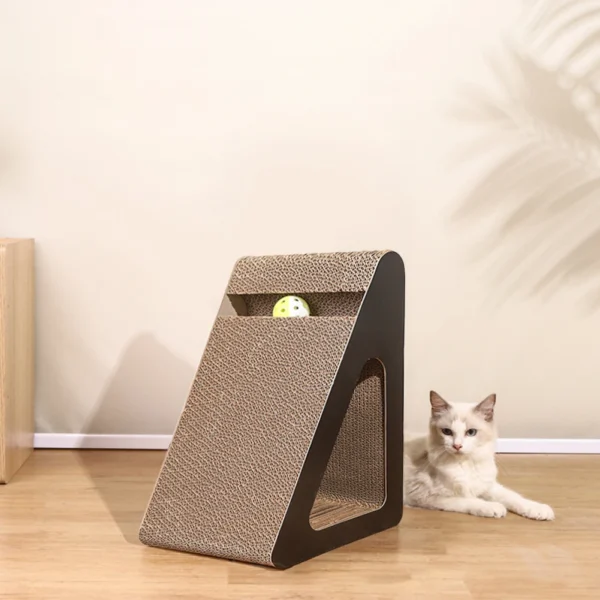 2 In 1 Cat Scratcher Cardboard Triangles Shaped With Spinnings Balls Sturdy Anti-Scratch Relieves Cat Stress Toy For Pet Use