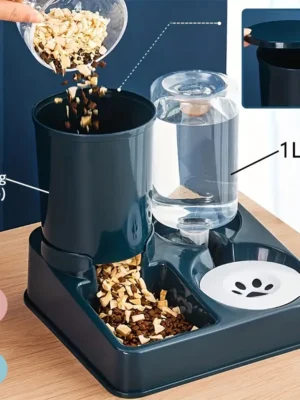 Automatic Cat Feeder Water Dispenser Set, 2 In 1 Tilted Automatic Pet Food And Water Feeder Gravity Food Feeder and Waterer