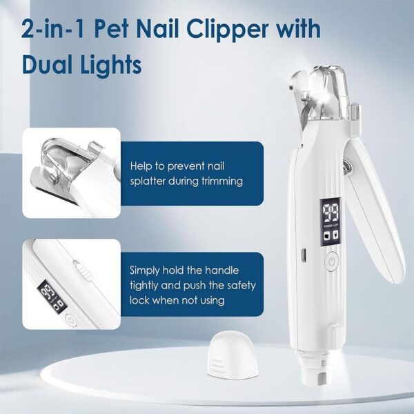 Dog Nail Grinder Electric Rechargeable Dog Nail Trimmer With LED Light Ergonomic Pet Paws Grooming Tool Quiet File Toenail